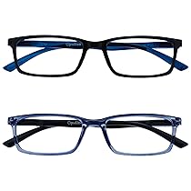OPULIZE See – Occhiali da Lettura Filtro Set da 2 Luce Blu Montatura Stretta Cerniere a Molla Migliorano il Sonno Gaming Computer Anti Riflesso Nero Blu Trasparente Uomo Donna BB9-13 +3.50