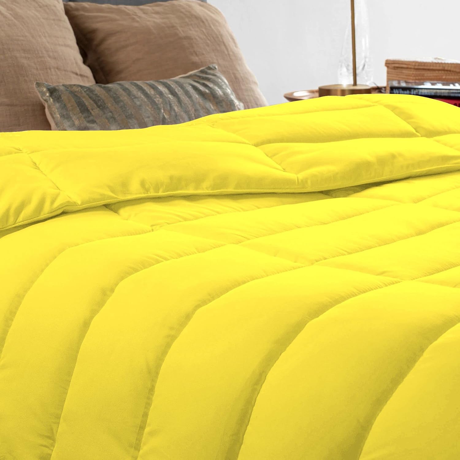 Tony's Textiles 3 Piece Luxury Long Box Pattern Comforter Set Premium |Super Soft 450 GSM All Season, 1000 Thread Count, 100% Egyptian Cotton, King/California King Size - Yellow Color