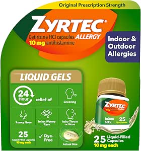 Zyrtec 24-Hour Allergy Relief Liquid Gels, 10 mg Cetirizine HCl, 25 count