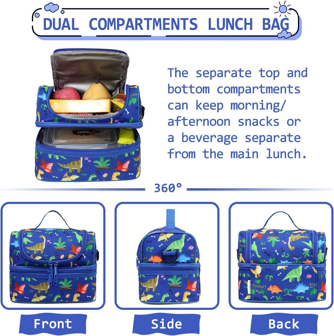 Chase Chic Lunch Bag for Boys Cute Dinosaur Insulated Lunch Boxes Bag for Toddler Kids Lightweight Cooler Bag in Dual Compartment Leak-Proof Lunch Organizer for School Picnic - Image 5