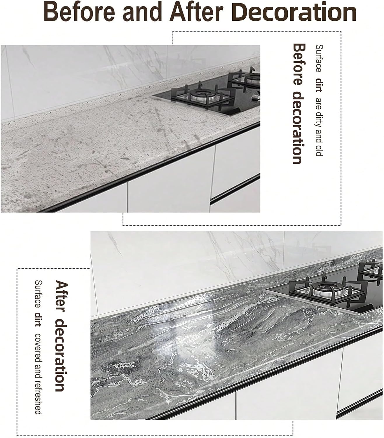 Thick Glossy Grey Silver Marble Peel and Stick Kitchen Sticker for Countertop and Cabinet Waterproof Removable Marble Contact Wallpaper with Air Guide Slot Self-Adhesive Furniture Sticker 23.6"x393.7"