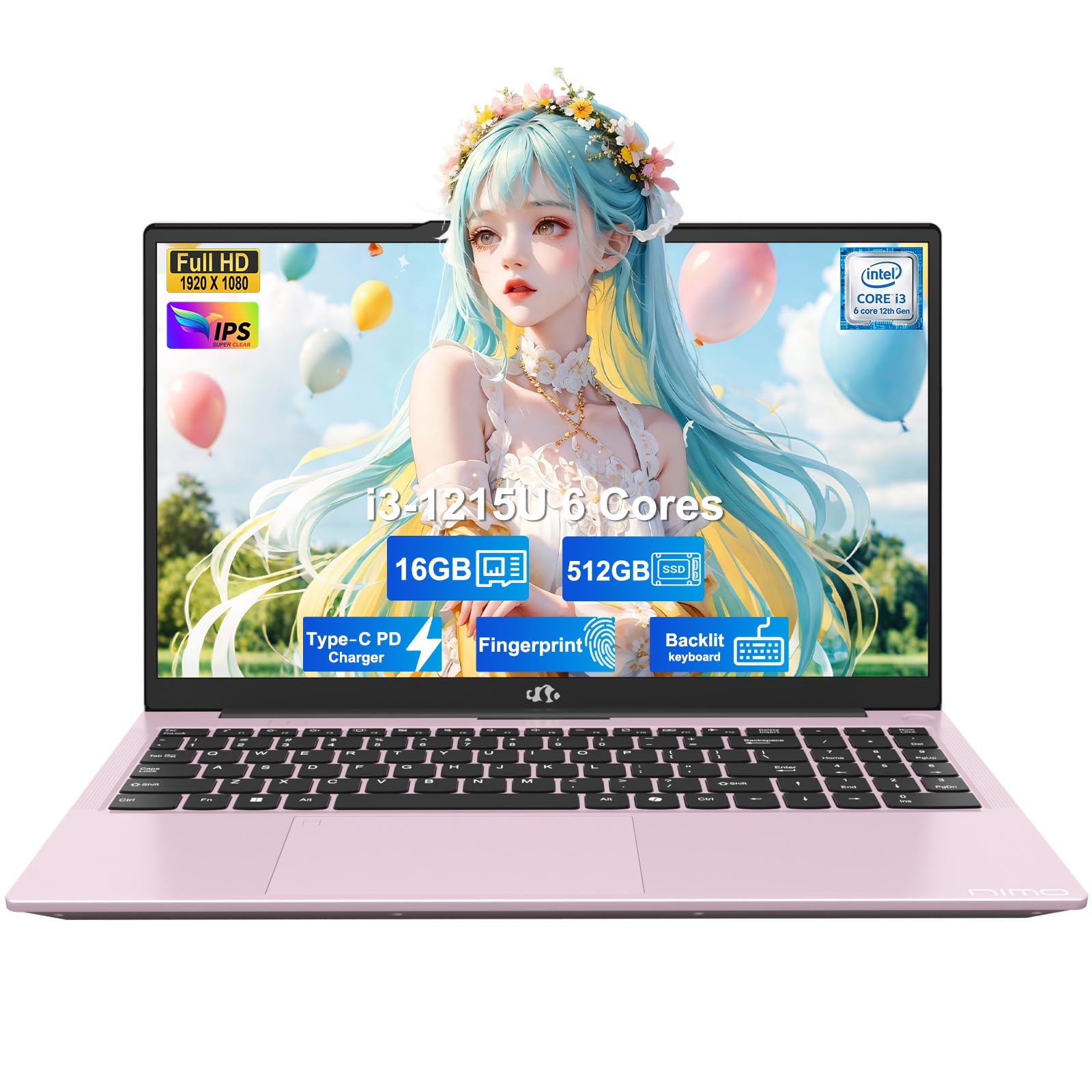 NIMO 15.6" IPS FHD Student Laptop, Intel 6-Core i3-1215U, 16GB RAM, 512GB SSD (Beats R5 7520U, Up to 4.4GHz), 65W Type-C, Backlit Keyboard, Fingerprint, Wi-Fi 6, for Home & Business