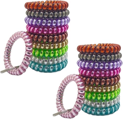 Paquete de 20 llaveros coloridos de bobina de resorte para gimnasio, piscina, insignia de identificación y taller de oficina para deportes al aire