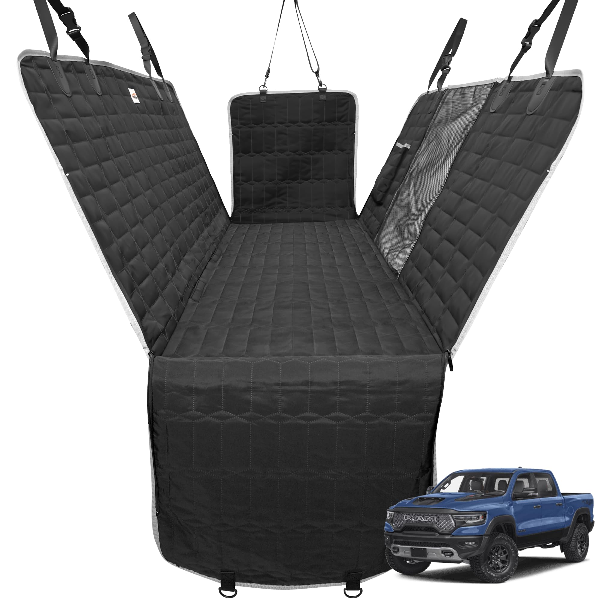 Dog Hammock for Truck,Dog Car Seat Cover for Back Seat, Waterproof Seat Cover for Trucks with Mesh Window,Backseat Cover for Dogs in Car for F150/RAM1500/Sierra/Silverado
