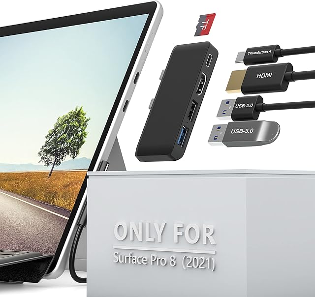 Surface Pro 8 USB C Hub Adapter with 4K HDMI, USB 4.0 Thunerbolt 4 (Display+PD Charging+Data), USB 3.0, USB 2.0, TF Card Slot, Dual Monitor (HDMI+USB C) Docking Station for Microsoft Surface Pro 8