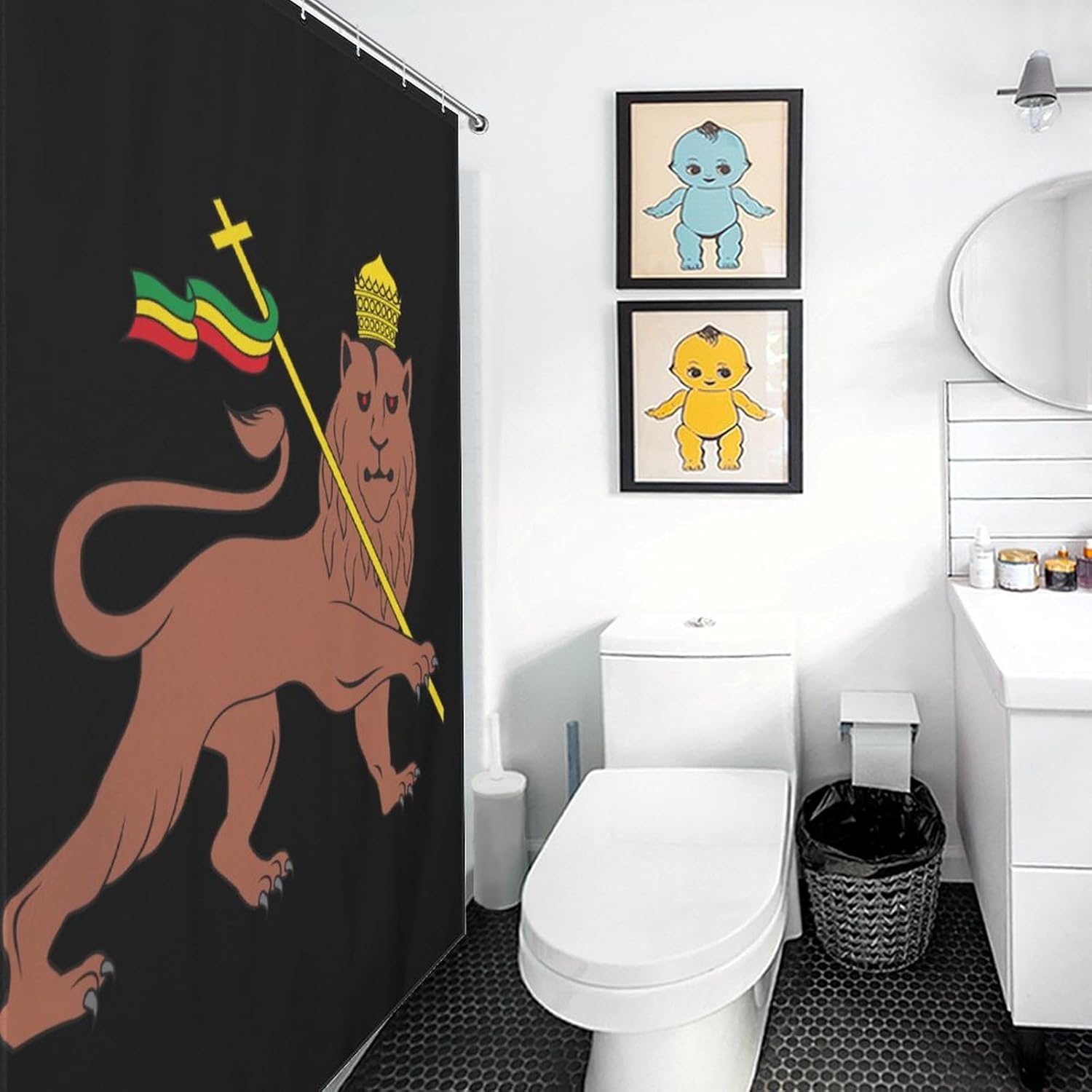 Lion of Judah Emblem of The Ethiopian Empire Funny Shower Curtains Washable Bath Curtain Liner with Hooks for Bathroom Bath Tubs