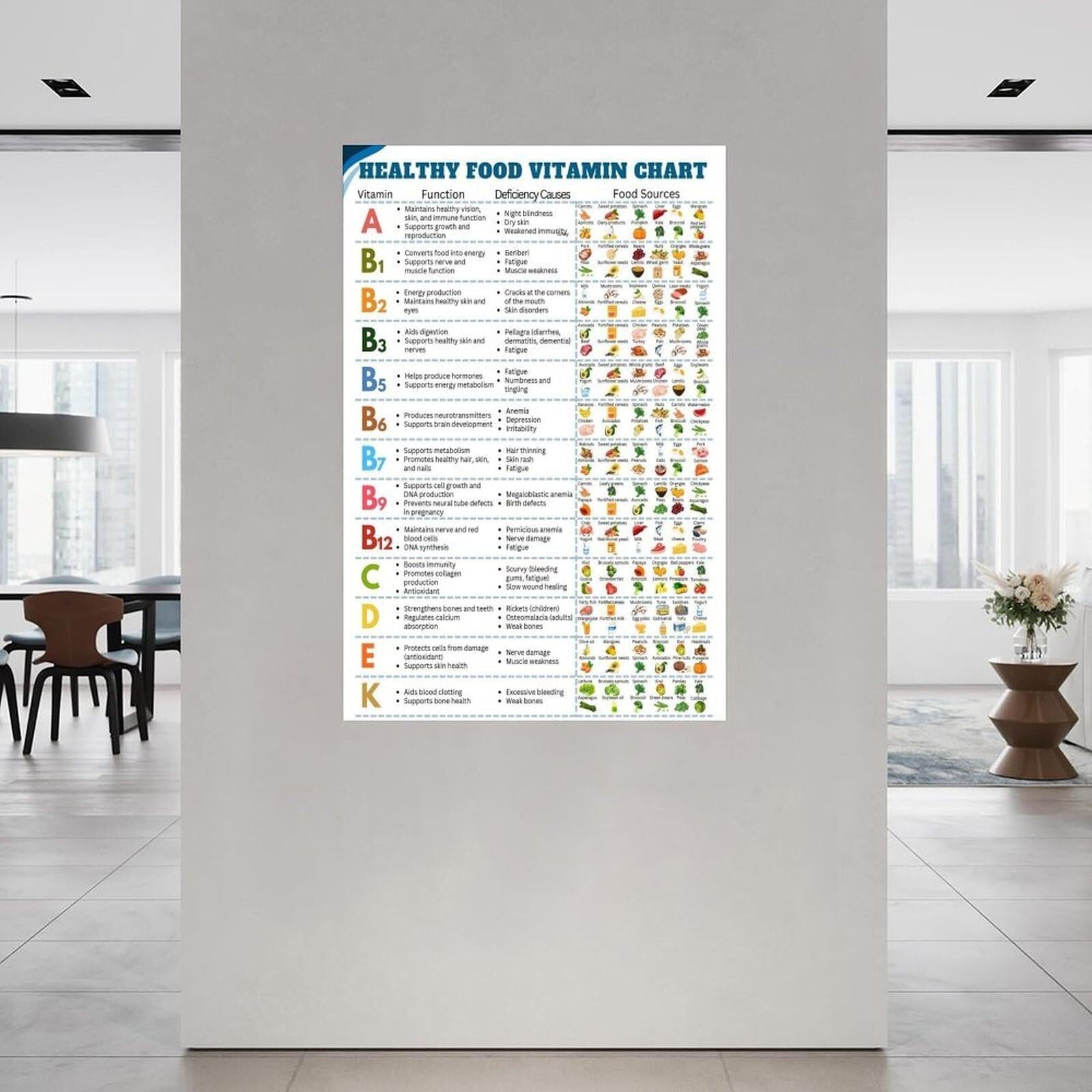 BIANMTSW Plakat żywieniowy, bogate w witaminy żywność i przewodnik po dziennym spożyciu, wykres ścienny planu diety do dekoracji spiżarni kuchennej, oprawiony, 30 x 45 cm