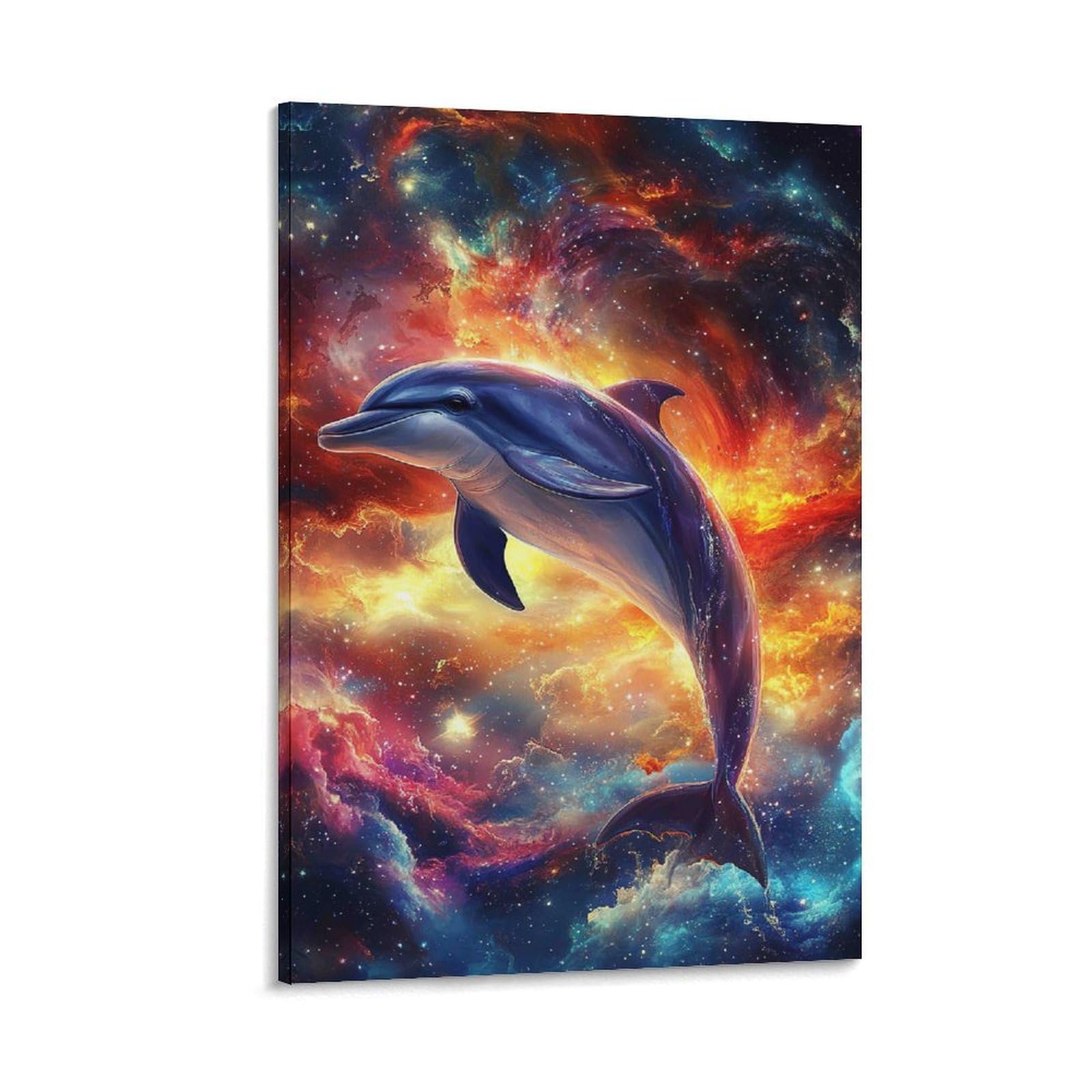 DHBANEIOK Dolphin in Space Nebula Poster Artwork Giclee Canvas Prints Modern Canvas Wall Art Picture Wall Hanging for Home Decorations 08x12inch(20x30cm)