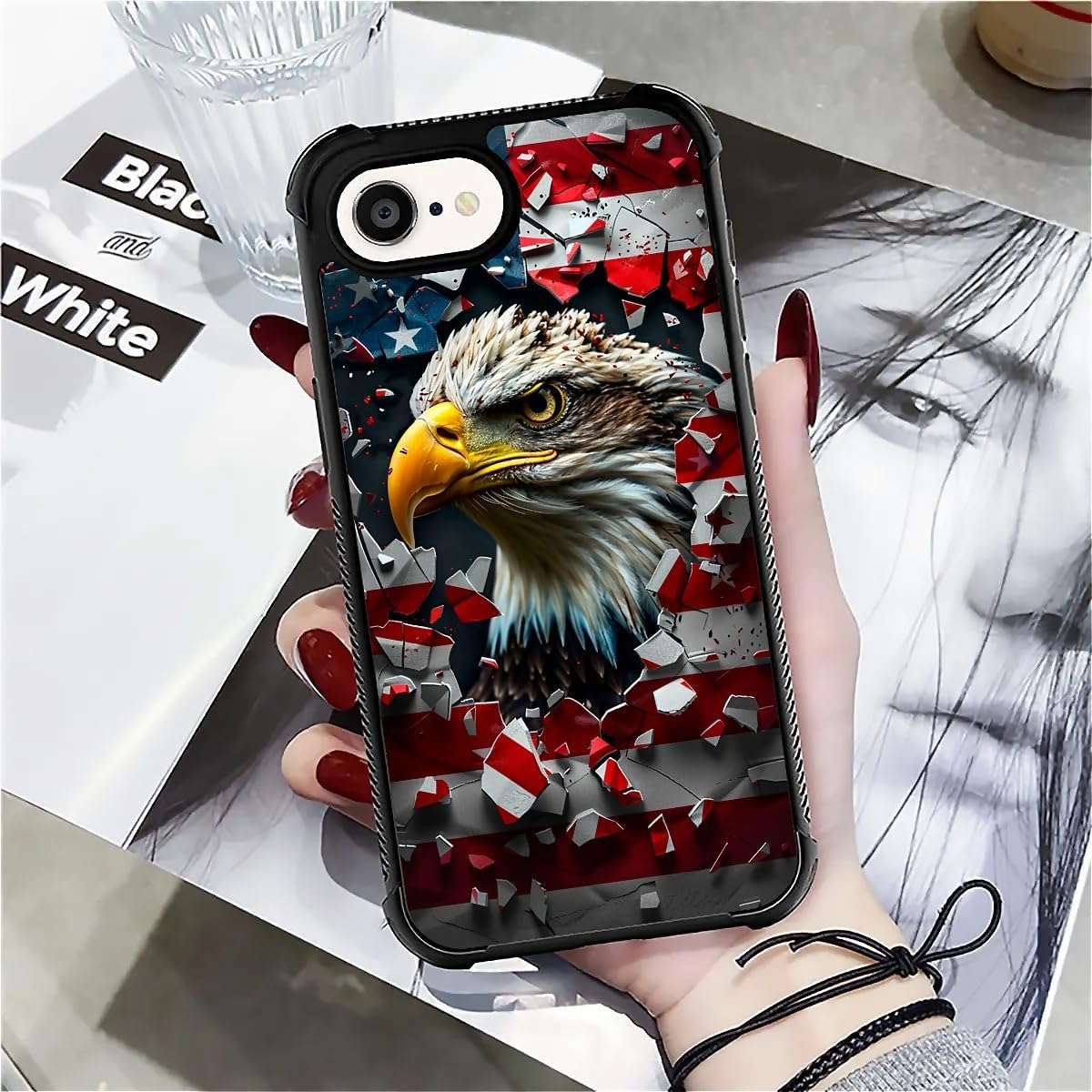 for iPhone 16e Case, Shockproof Protective for Man Women Non-Slip for iPhone 16e American Flag Bald Eagle Crazy Pattern - Image 7