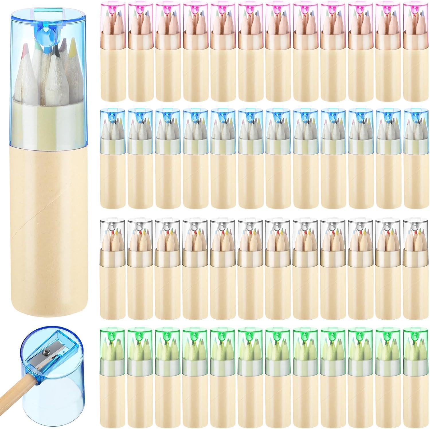 50 Packs/300pcs Mini Drawing Colored Pencils, Bulk with Sharpener, 3.5" Small 6 Colors Portable Travel Pencil Set for Painting Classroom School Birthday Easter Graduation Christmas Party Favors