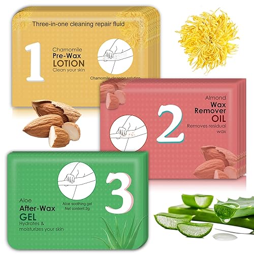 Seopri Kit de cuidado de la piel antes y después de encerar, limpiador de cera de manzanilla, aceite removedor de cera de almendras, gel de cera de
