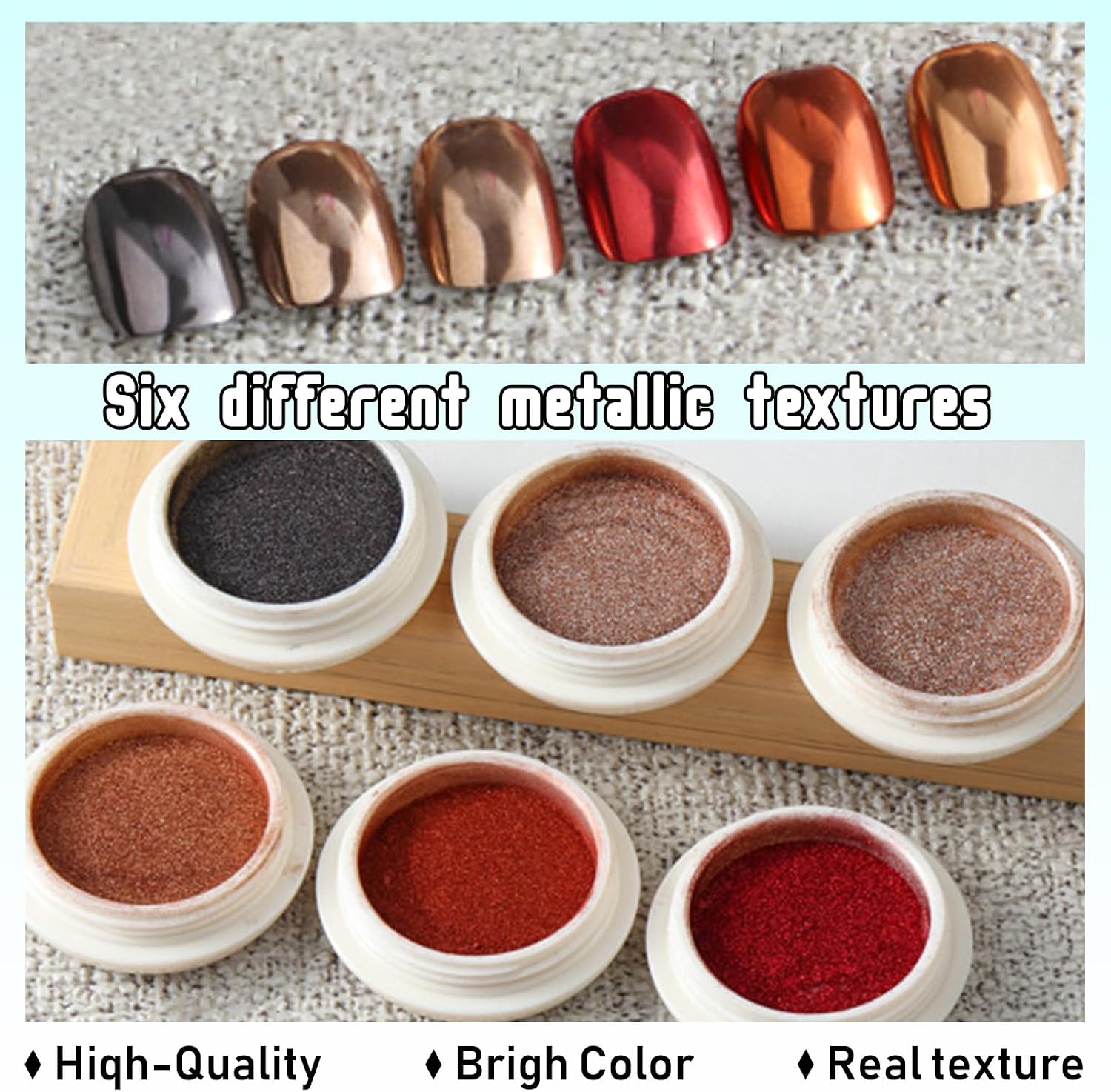 WOKOTO 6 Colors Chrome Nail Powder Chrome Red Gold Black Metallic Mirror Effect Chrome Powder for Nails Holographic Glitter Dust Manicure Decoration Nail Art Pigment for DIY Gel Polish Nail Art