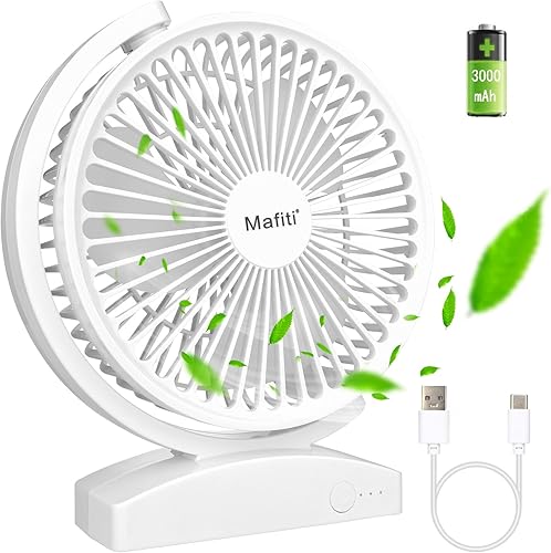 Miniatura 1 de mafiti Ventilador de escritorio pequeño de 6.6 pulgadas para dormitorio, potente ventilador de mesa USB de 3000 mAh, ventilador eléctrico recargable