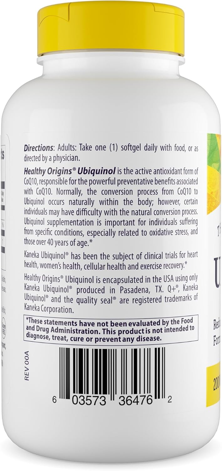 Healthy Origins Ubiquinol (Active Form of CoQ10), 200 mg - Kaneka Ubiquinol Supplements for Heart Health & Antioxidant Support - Gluten-Free & Non-GMO Supplement - 150 Softgels