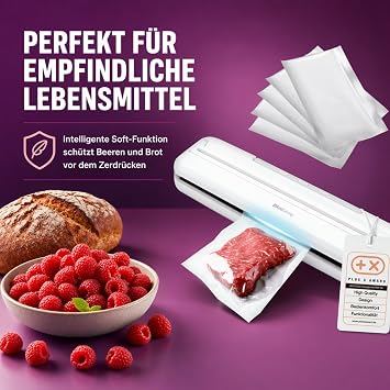 Vakumlama makinesi | Gıda vakumlama cihazı | 5 vakum torbası dahil (20 x 30 cm) | Vakumlu mühürleme makinesi | Folyo kaynak cihazı | Yumuşak fonksiyon ve hortum bağlantısı | Kompakt tasarım