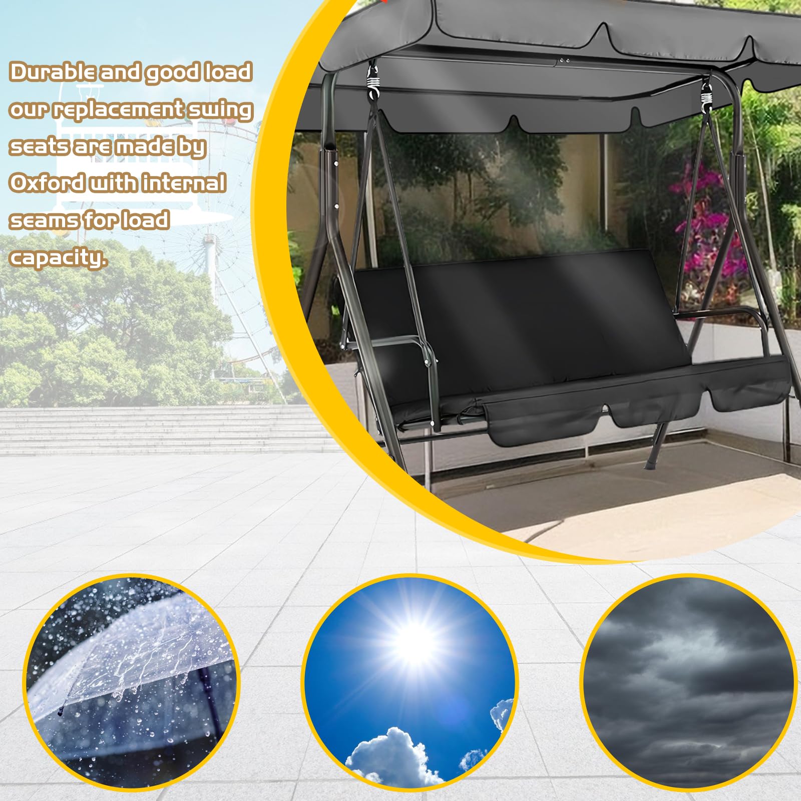 Funda de asiento de columpio de repuesto: 210D tela Oxford para columpios de Hollywood, resistente al agua y al sol, para jardines, patios y balcones (138 x