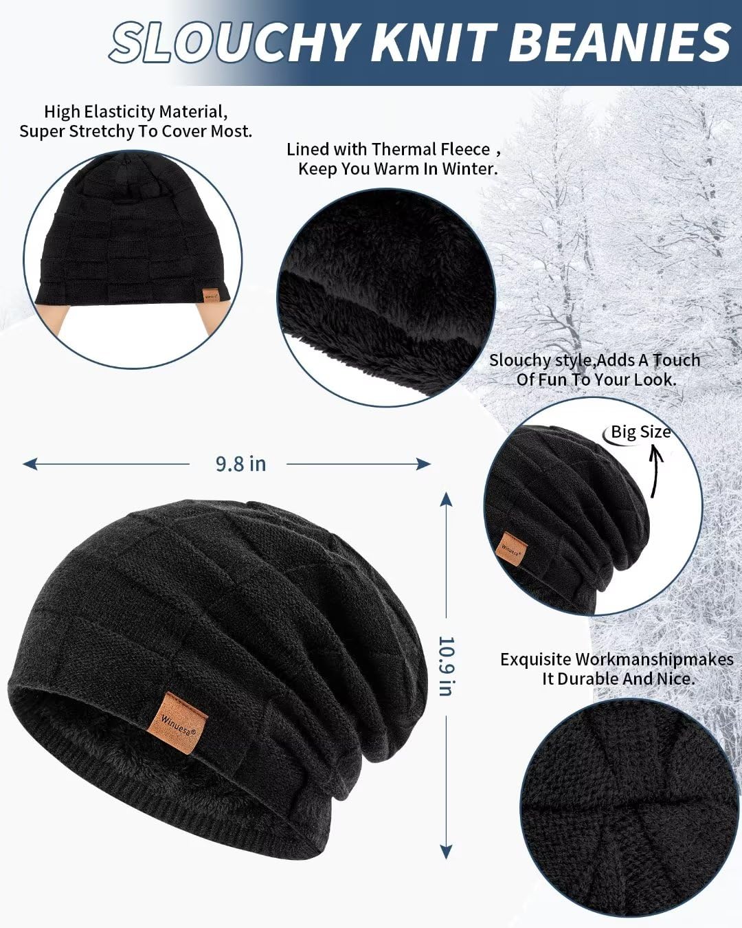 Set invernale da uomo, con cappello, sciarpa e guanti, foderati in pile termico, sciarpa e guanti touchscreen, set caldo 3 in 1