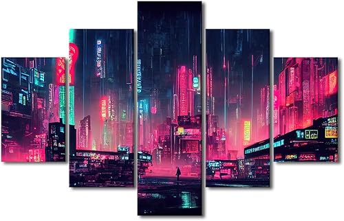 Miniatura 30 de Lienzo decorativo moderno para pared, pintura artística Cyberpunk, impresión de 5 paneles, decoración de lienzo para sala de estar para dormitorio