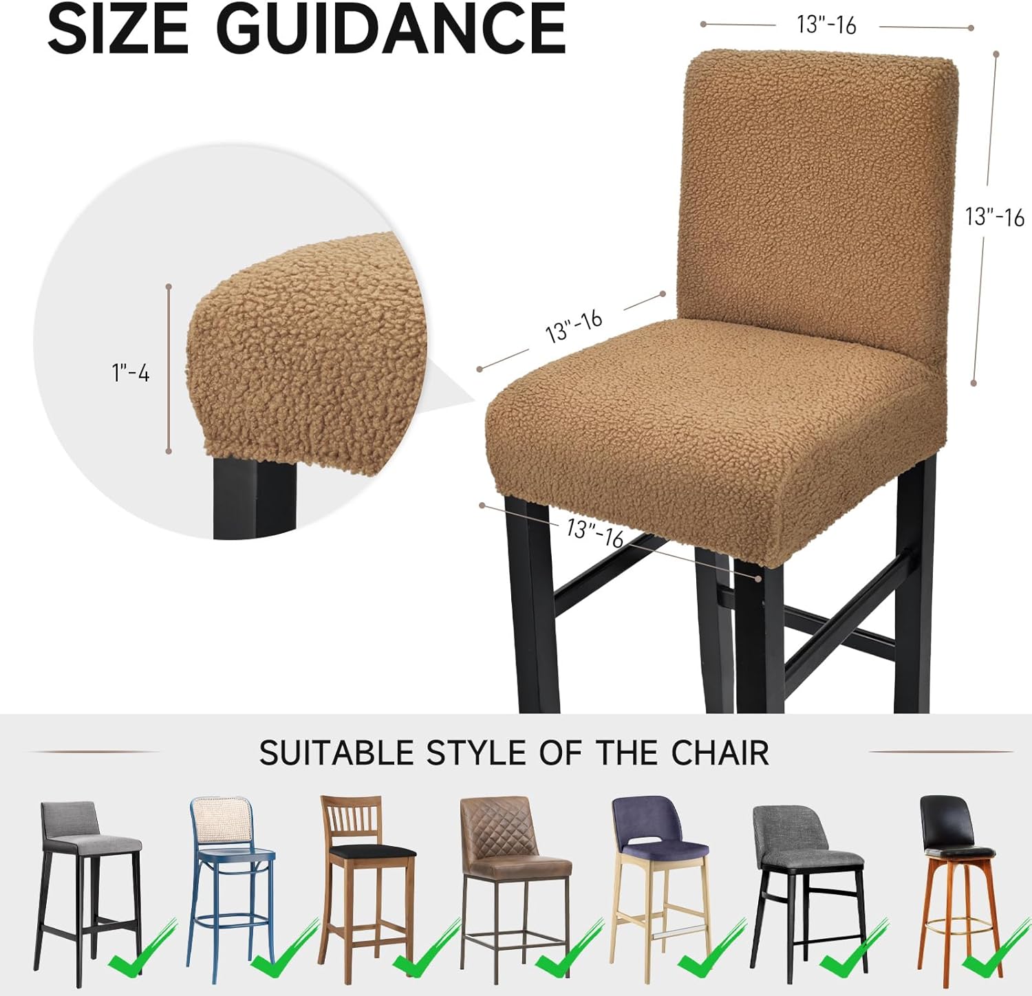 Teddy Wool Bar Stool Covers Soft & Elasticity Barstool Covers with Backs Teddy Barstool Cover Slipcovers Washable Pub Chair Cover for Banquet Hotel Wedding (Brown 4 PCS)