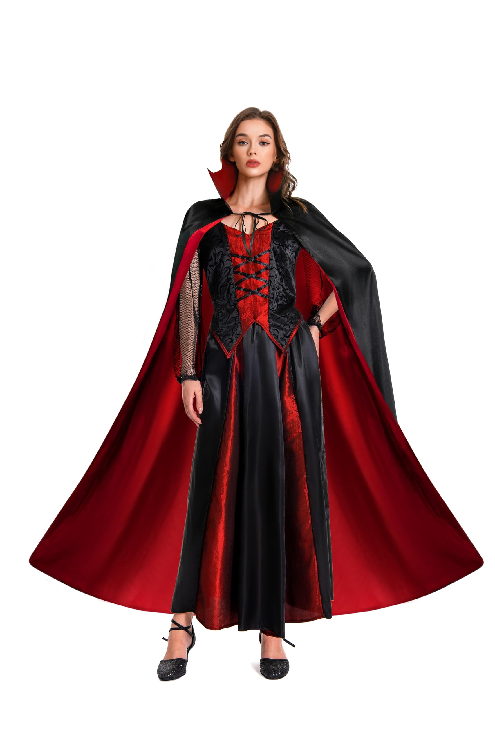 Womens Vampire Costume Outfit Dress, Gothic Vampire Cape Corset Skirt Shirt Costume Clothes Womens Halloween Costumes