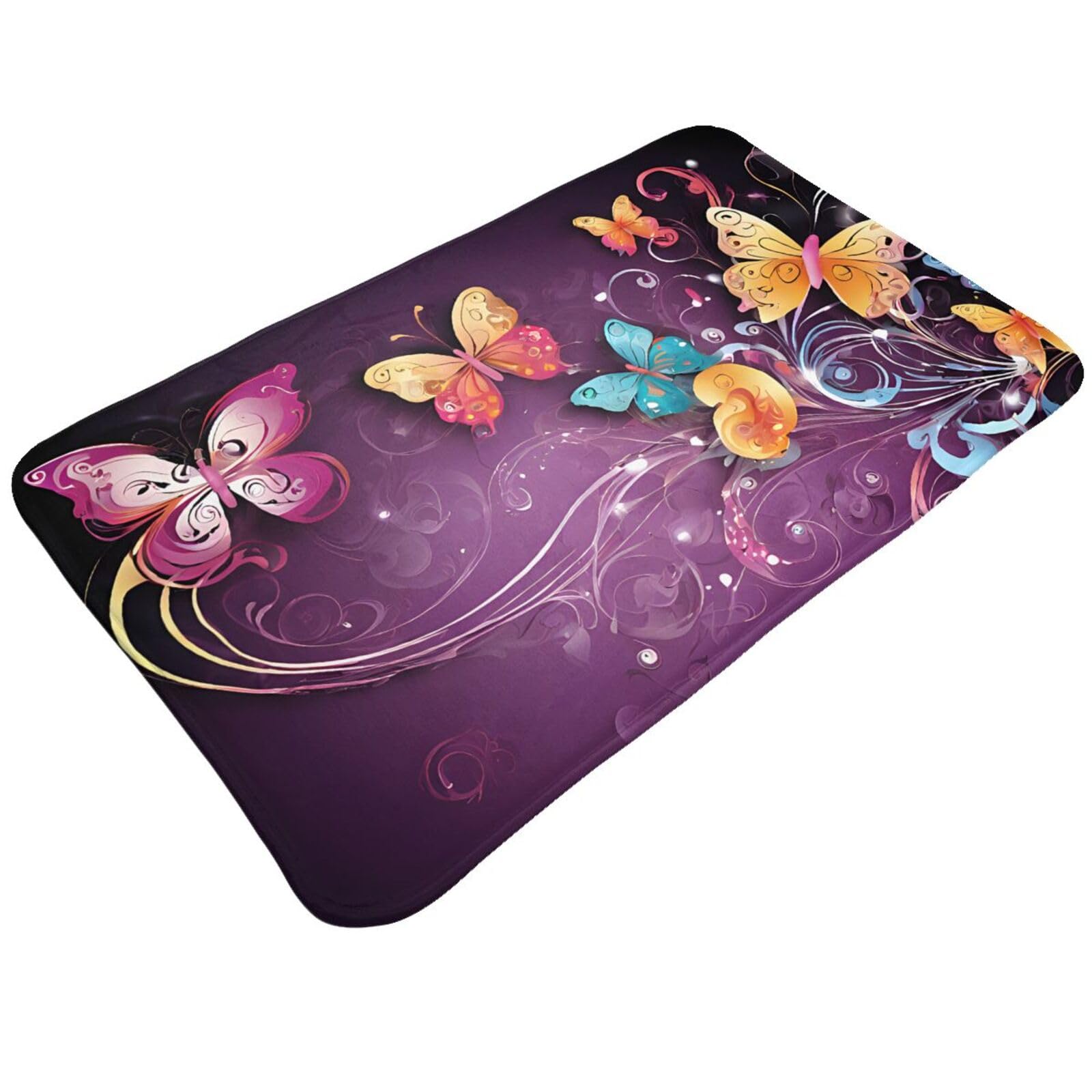 Butterflies Print Living Room Bathroom Kitchen Anti Slip and Absorbent Carpet, Indoor Entrance Door Muddy Floor Mat, Ultra Soft Washable Carpet 21x31.5 Inches