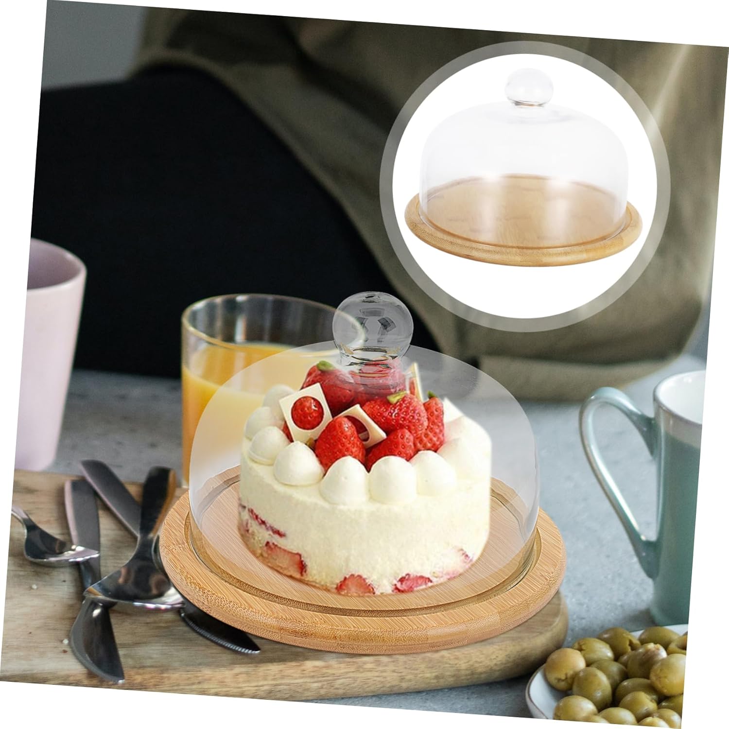 1 Set Elegant Cake Display Stand with Glass Cover Base for Parties and Events Food Storage and Presentation for Home Kitchen Restaurant and Use