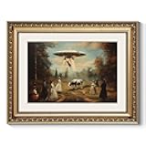 ARPEOTCY Vintage Gold Framed Wall Art Decor, 11x14 Inch Funny Gothic UFO Halloween Canvas Wall Art for Living Room Bedroom Entryway, Retro Victorian Landscape Bathroom Decor Aesthetic