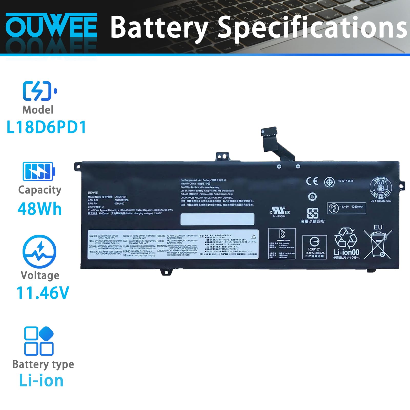 Amazon.com: OUWEE L18D6PD1 Laptop Battery Compatible with Lenovo