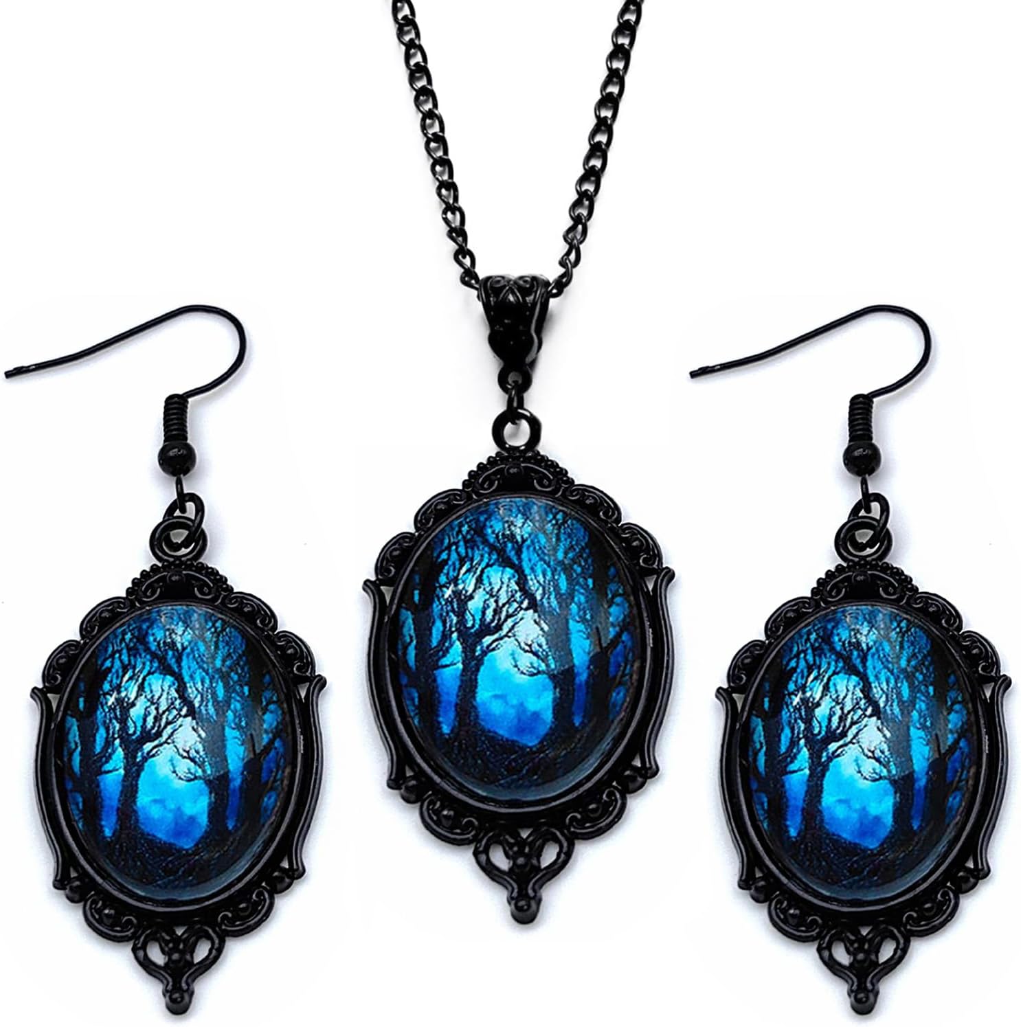 CSIYANJRY99 Witch Accessories for Women Mystery Cameo Jewelry Goth Halloween Necklace Earrings Set Vampire Earrings Costume Gothic Accessories