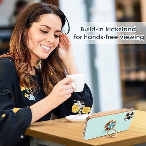 Miniatura 6 de Hython Funda para iPhone 11 Pro Max con soporte de anillo, chapado en oro rosa, soporte de anillo giratorio de 360, cubierta magnética con función