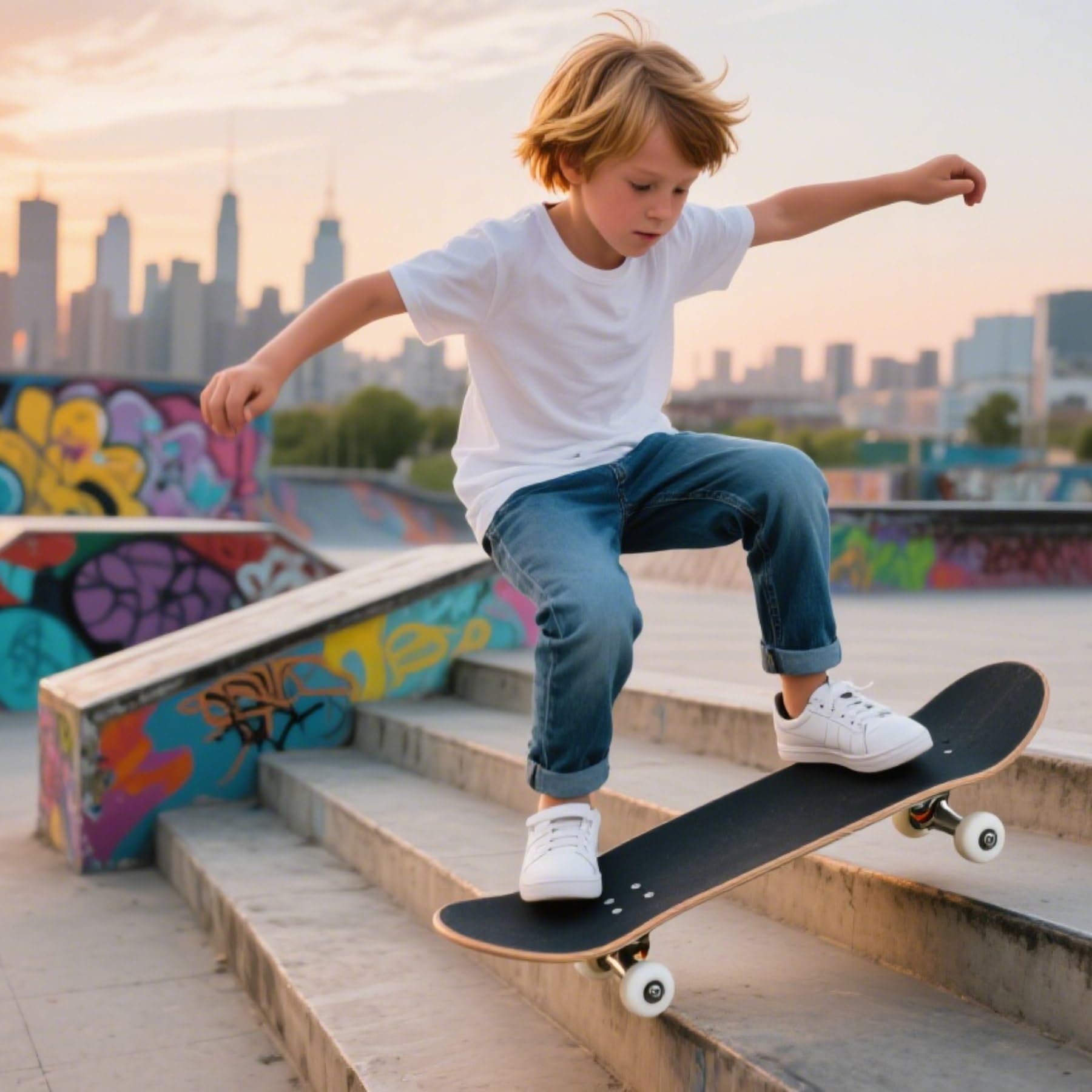 Skateboard pour débutants, skateboard standard complet de 78,7 cm, plateau concave double kick avec 7 couches en bois d'érable, roues et roulements lisses