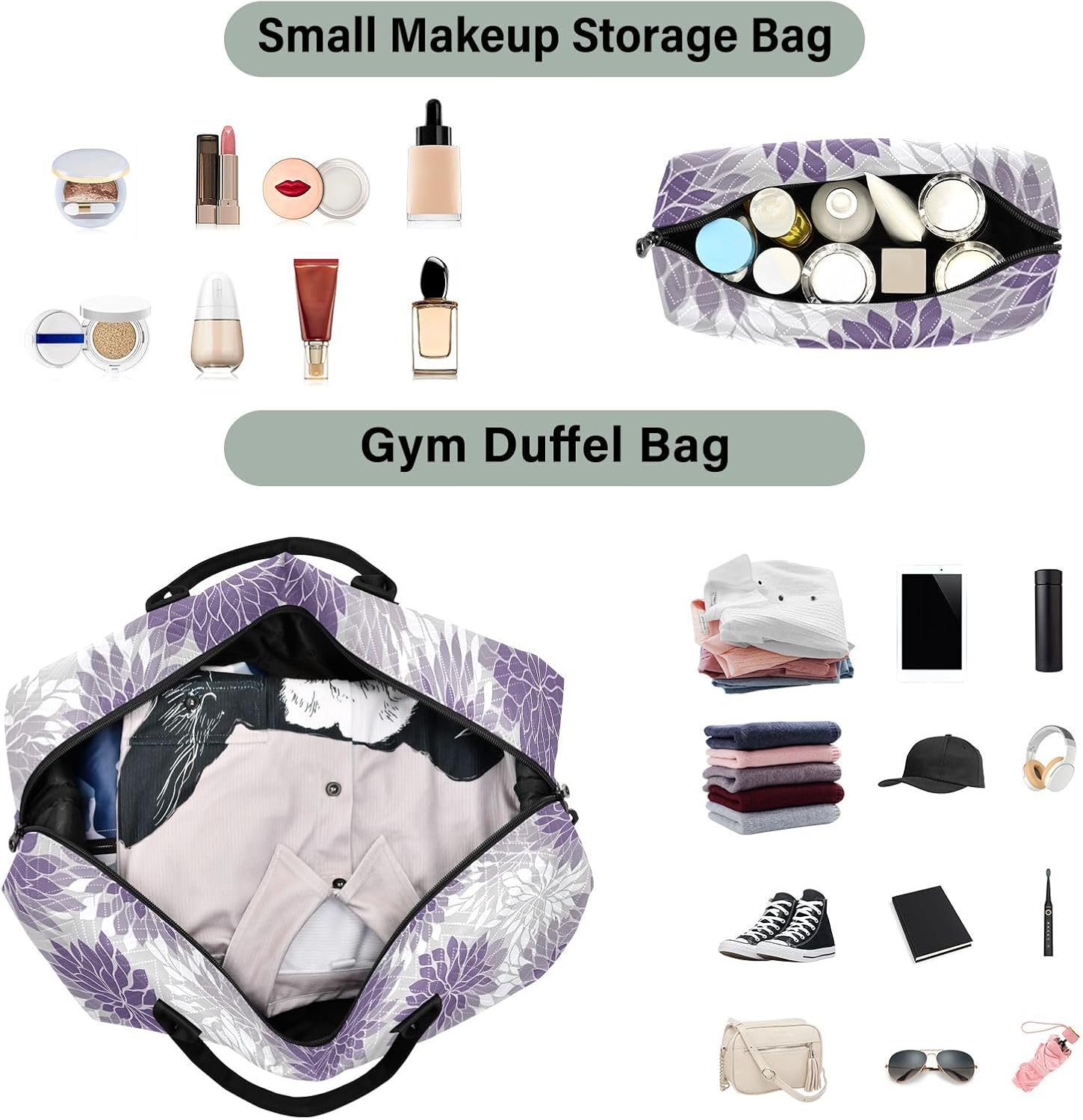 Florals Lilac Purple Chinese Travel Duffle Bag Duffel Bags Large Weekender Bag Carry On Duffel Bag Gym Bag with Toiletry Bag Garment Duffle Bags for Yoga Women Airplanes Men Adults Trip Sports