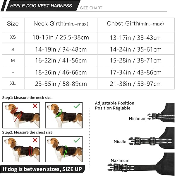 HEELE Pettorina per Cani da Corsa, Regolabile, Riflettente, Aperta sul Collo, No-Pull, Solid-Nero-Serratura, M - 3