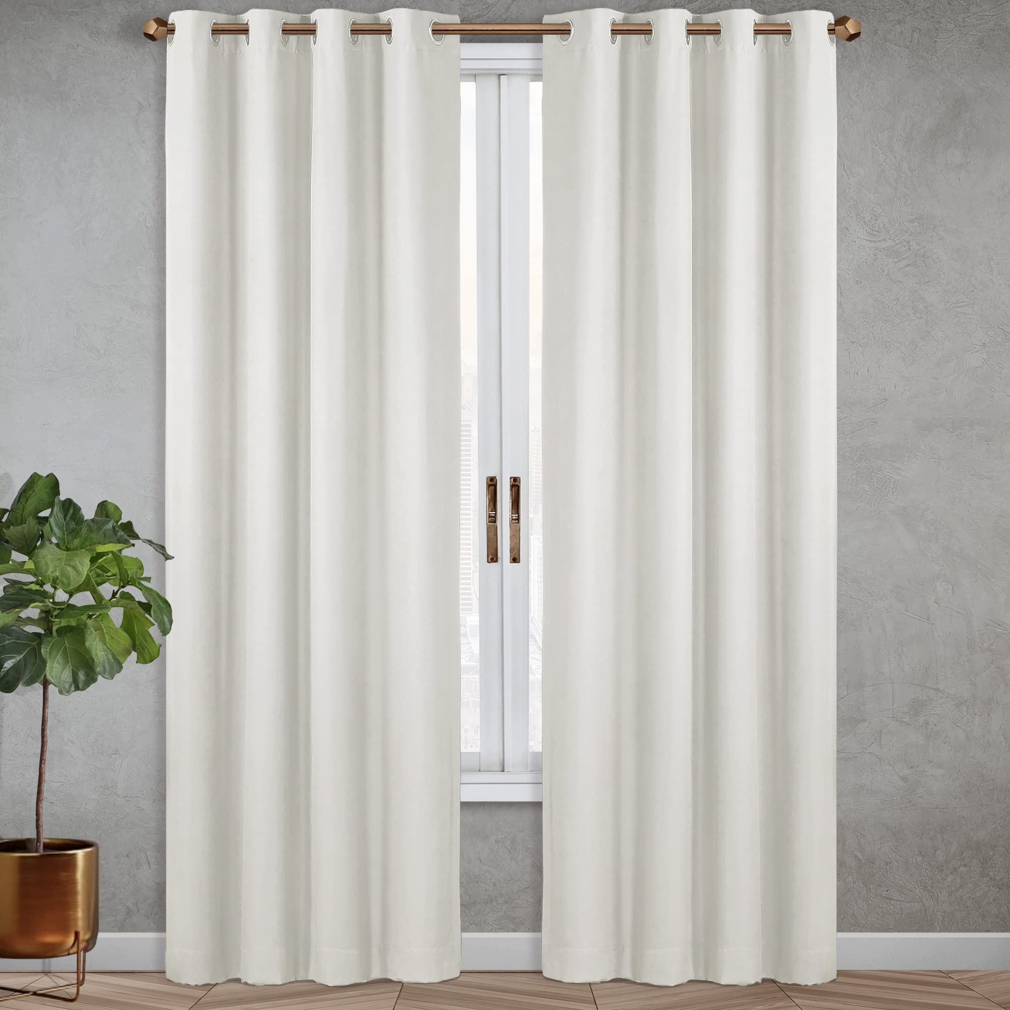 SUN+BLK Nantes Luxury Insulated Total Blackout Grommet Single Curtain Panel, Noise Reducing, Light Blocking, Ivory, 52x84