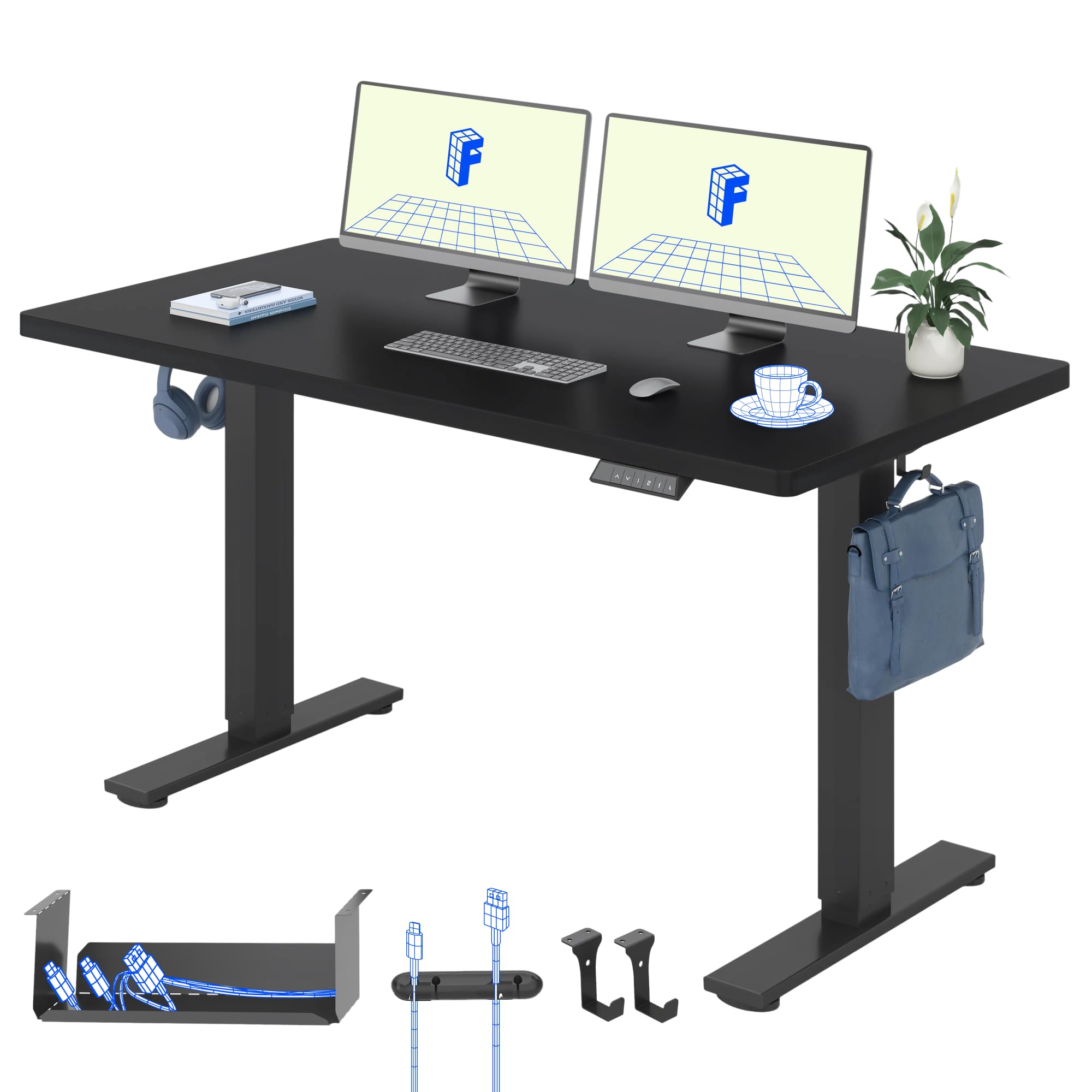 FLEXISPOT Scrivania Regolabile in Altezza 140×80 cm – Con Ganci e Piano Monoblocco, Scrivania Ergonomica con Display LED Altezza e Funzione Memoria