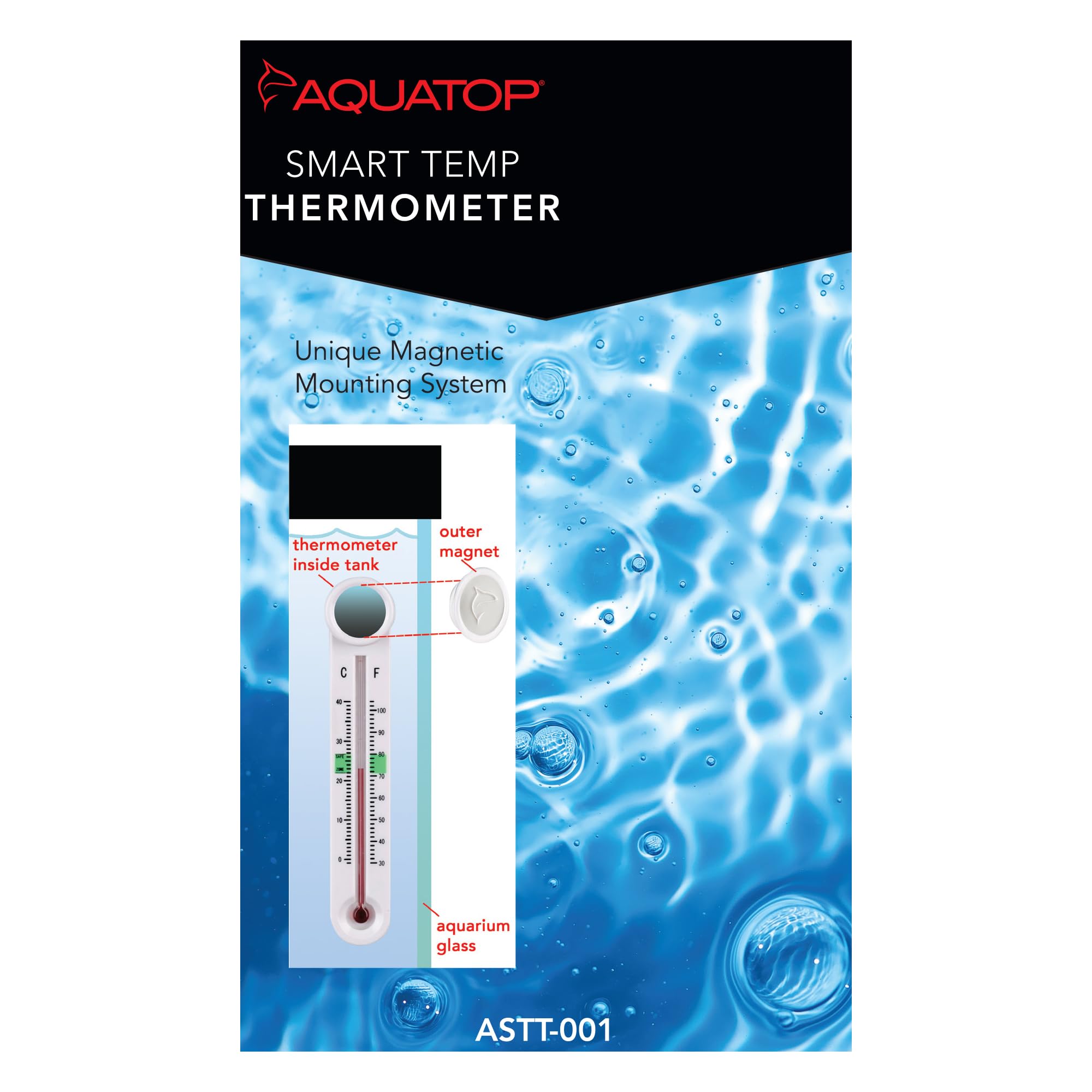 Aquatop Smart-Temp ASTT-001 - Termómetro de acuario con soporte magnético - Termostato fácil de leer para tanques de agua dulce y salada y hábitats acuáticos