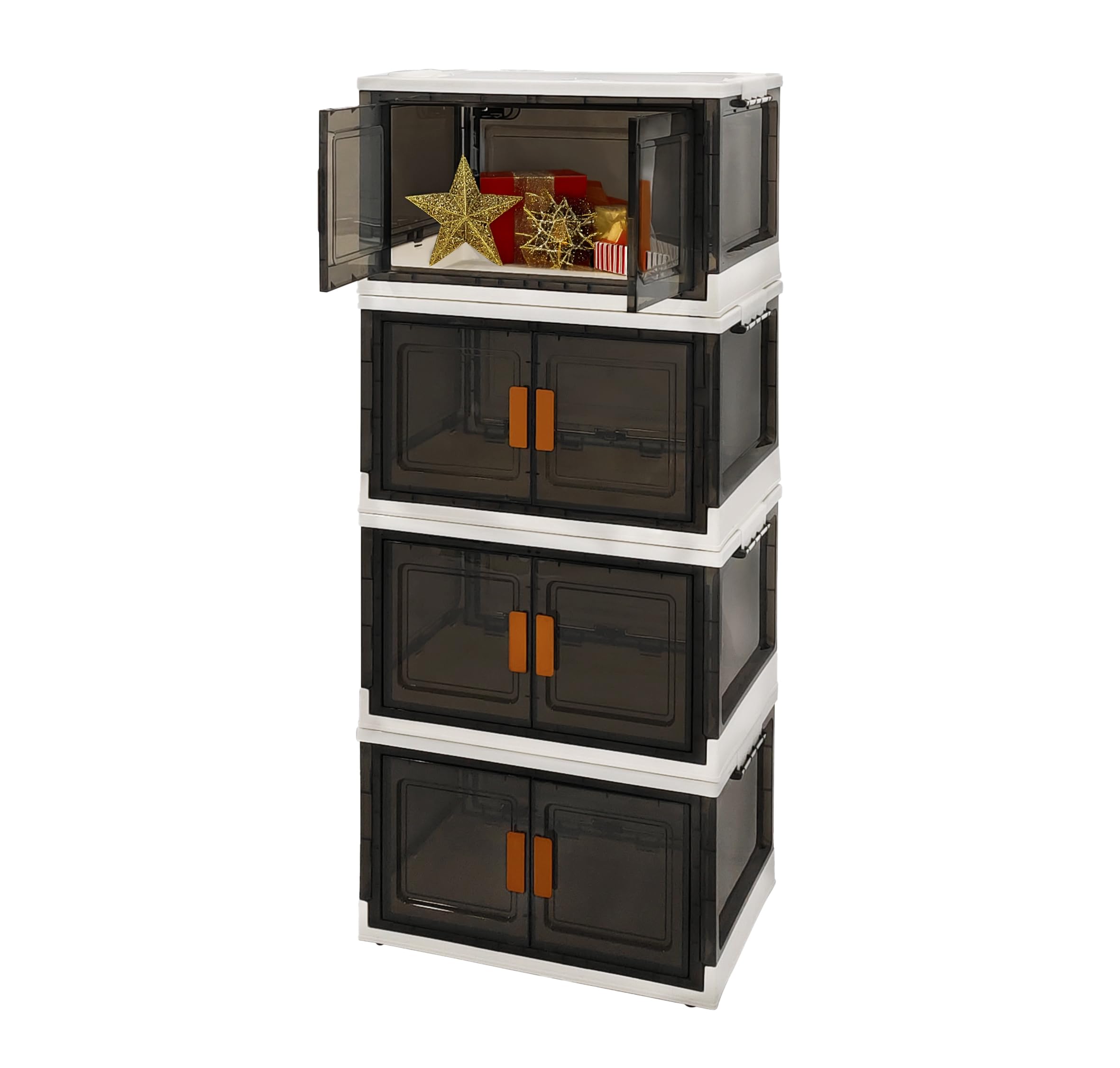 VERTICAL BOX 86L Plastic Storage Cabinet with Wheels, Stackable and Collapsible Storage Boxes with Individual Lids, Toy Storage Container with Doors, Wardrobe, Home Office Organiser (Pack of 4)