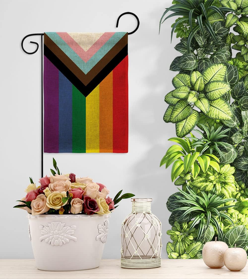 Progress Pride Burlap Garden Flag - Set Wall Holder Support Rainbow Love LGBT Gay Bisexual Pansexual Transgender - House Decoration Banner Small Yard Gift Double-Sided Made in USA 13 X 18.5 - Image 9