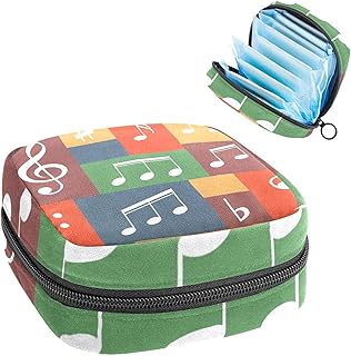 Bolsa de almacenamiento para almohadillas de servilletas sanitarias, menstrual, organizador de bolsas para almohadillas femeninas, tampones, notas musicales en rejilla colorida