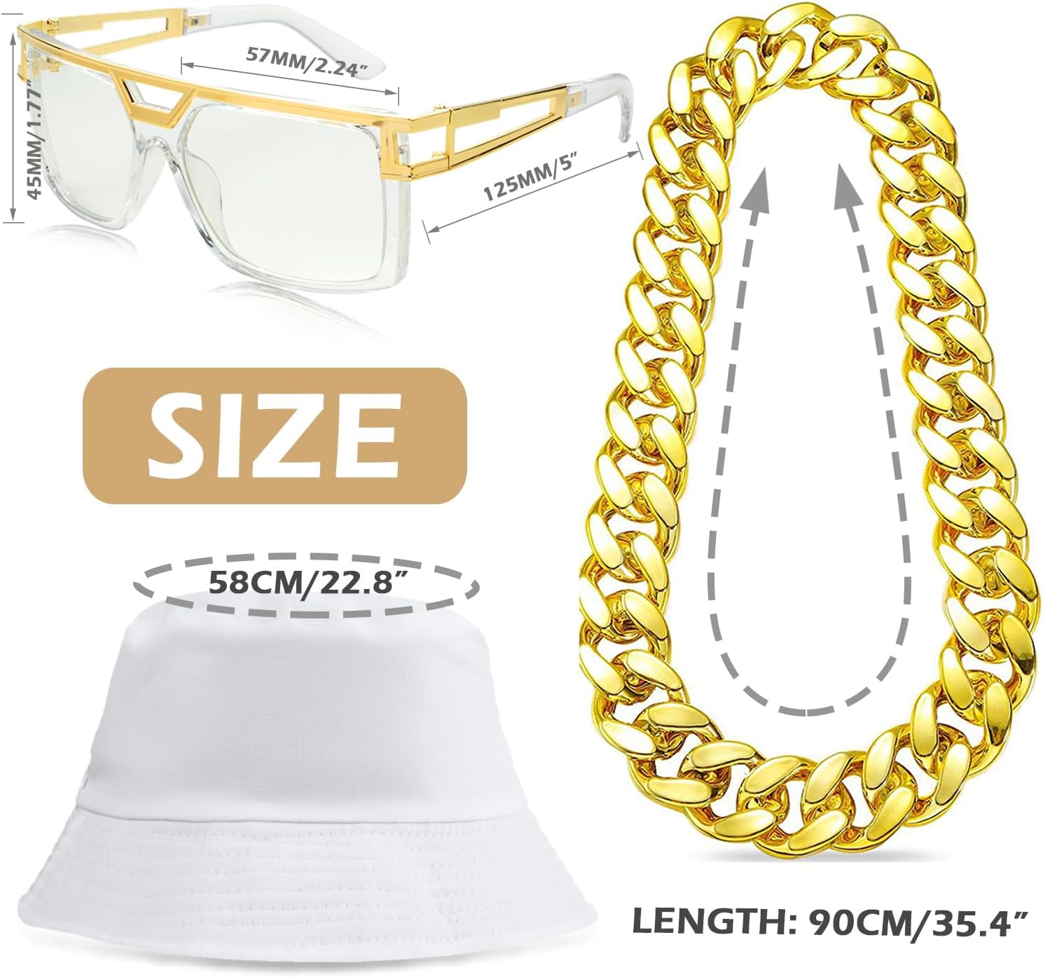 80 90s Accessories Outfit for Woman Hip Hop Costume Kit Old School Rapper Golden Chain Necklaec Big Hoops Jewelry - Image 4
