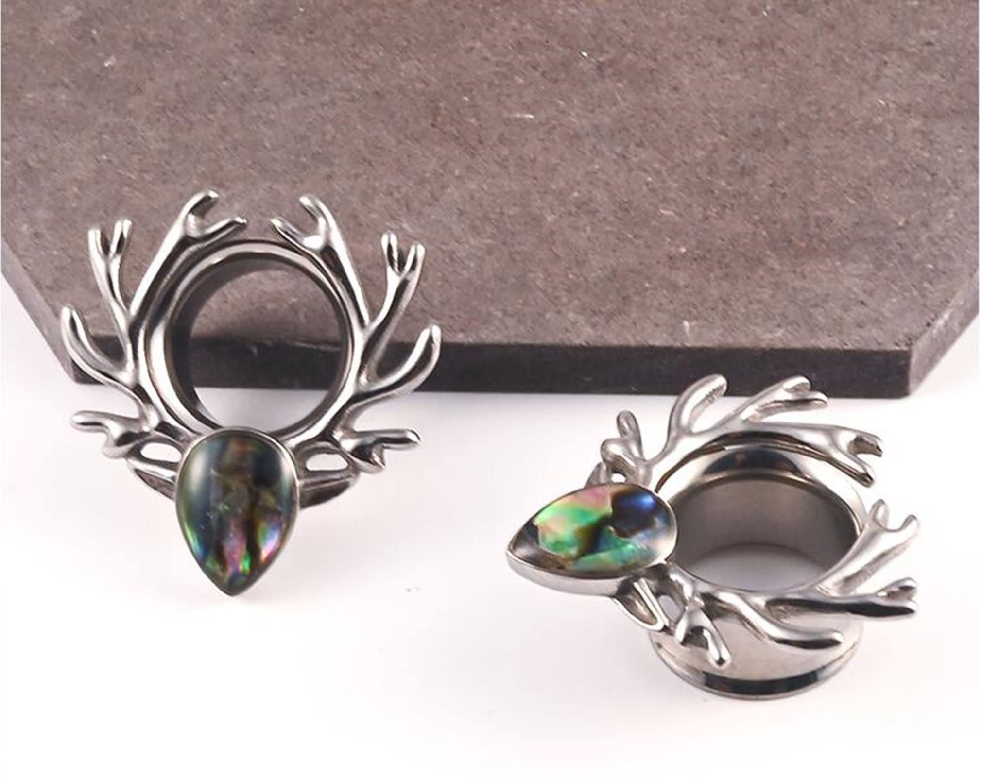 Daesar Tunnel Piercing 6-25MM, Ohr Plug Set Hirsch mit Tropfen Muschel Ohrringe Damen Expander Edelstahl