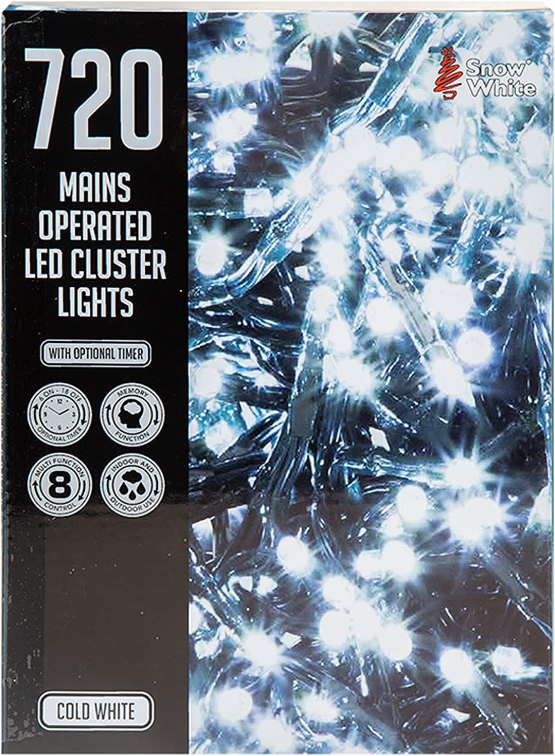 Pms Cold White Vfm - 720 Led 9. 4M Cluster Christmas Lights - Festive Bright String Xmas Tree Wedding Fairy Lighting Indoor & Outdoor Mains Operated Multi Function