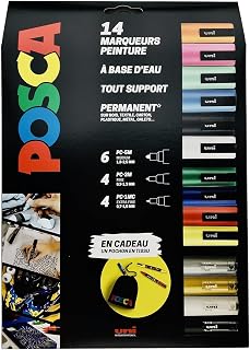 POSCA Uni Mitsubishi Pencil – Maxi-Pack mit verschiedenen Spitzen und Farben – 14 Marker für Farbe auf Wasserbasis – inkl. Tasche