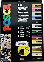 POSCA - Mitsubishi Pencil - Maxi Pack Multi-Tip - 14 Water-Based Paint Markers - Any Support - Assorted Colours and Tips - Pouch Included