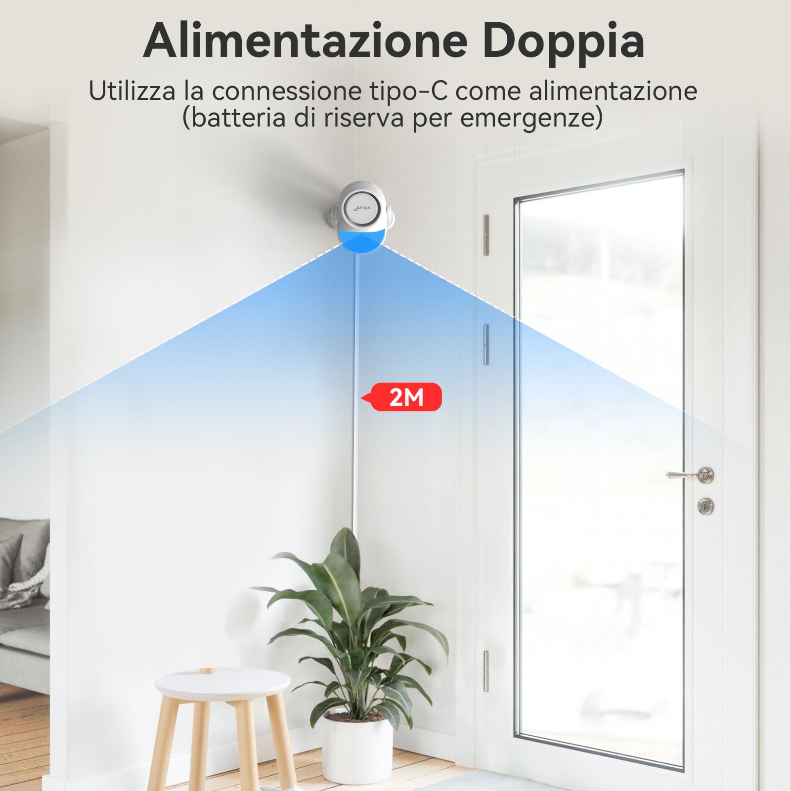 CPVAN Allarme Casa Senza Fili (2.4GHz WiFi), PIR WiFi Sensore di Movimento, fai da te Antifurto Casa Wireless, PIR Host Allarme + 1 Telecomandi, Compatibile con Sensori Porta/Finestra, Bianco