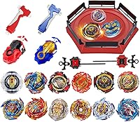 Vista 1 de Bey Burst Gyro Toy Set with Arena Metal Fusion Attack Top Grip Toy Great Birthday Gift for Boys Children Kids Age 6 8 10 12+ Game Storage Box 12