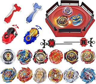 Bey Burst Gyro Toy Set with Arena Metal Fusion Attack Top Grip Toy Great Birthday Gift for Boys Children Kids Age 6 8 10 12+ Game Storage Box 12 Burst Gyros 1 Stadium 4 Two-Way Launcher 2 Handles