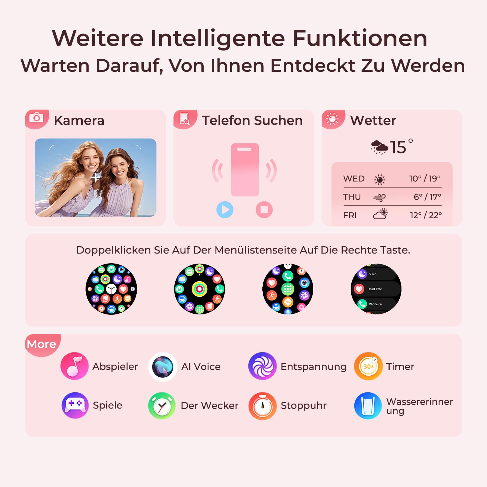 Damen-Smartwatch m. rundem kompaktem Design ultradünne Fitnessuhr für Frauen Damen-Fitnessuhr mit Schrittzähler & Anruf, IP68 wasserdicht, 1,32-Zoll-AMOLED, Android/iOS kompatibel, Gold