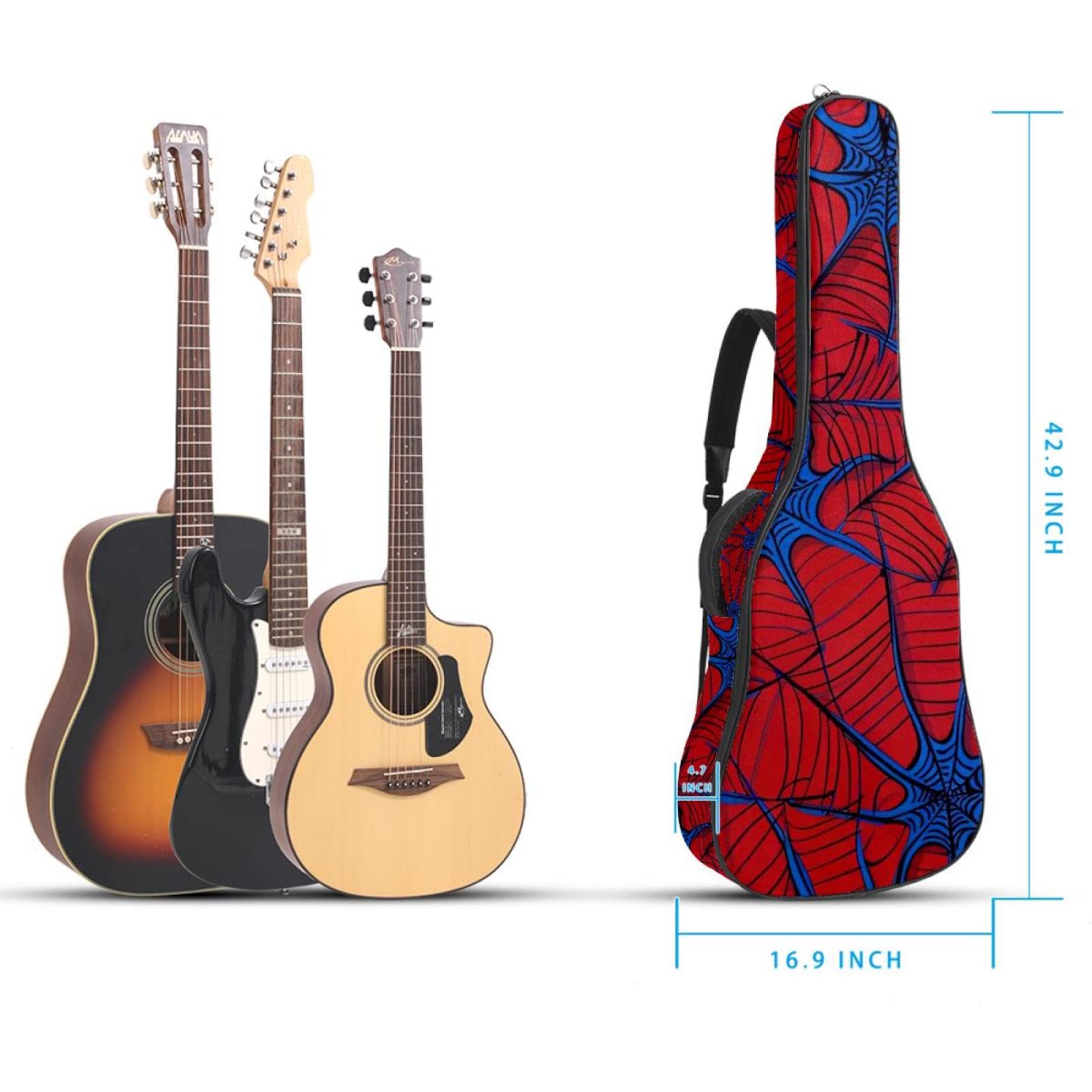 Art Abstract Blue Spider Web Akustikgitarrentasche mit 2 Taschen, verstellbarem Schultergurt und Rückenaufhänger, geeignet für E-Gitarren, Bassgitarren und klassische Gitarren, Art abstraktes blaues