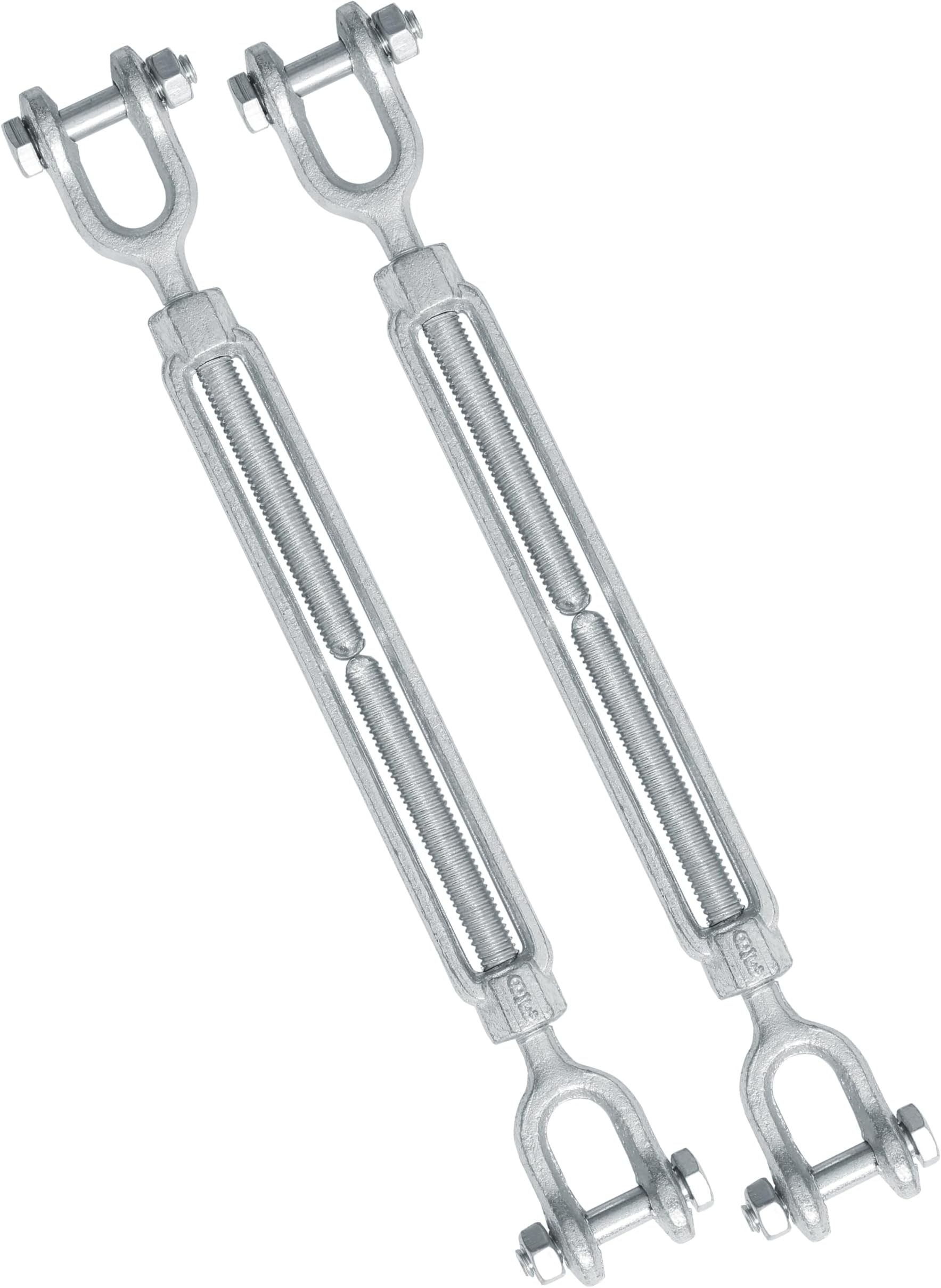 3/8" Jaw Jaw Turnbuckle Galvanized Jaw and Jaw Turnbuckle, Jaw Jaw Closed Body Marine Turnbuckle Jaw, 3000lbs Working Load Limit, Durable for Wire Rope Cable (3/8" x 6", 2 Pcs)
